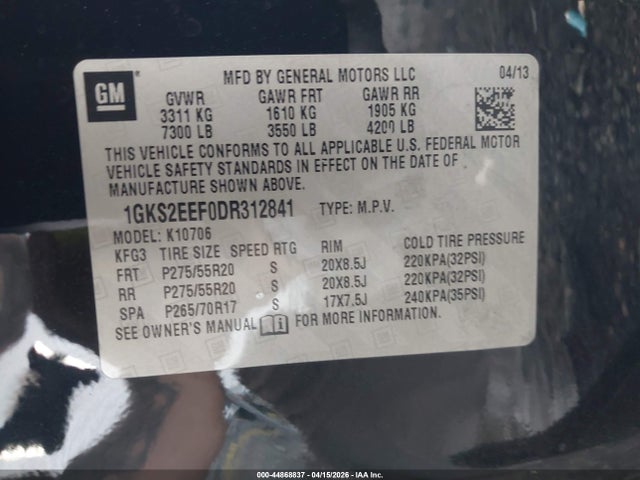 Aukcja sprzedaży 2013 Gmc Yukon Denali, vin: 1GKS2EEF0DR312841, numer aukcji: 44868837
