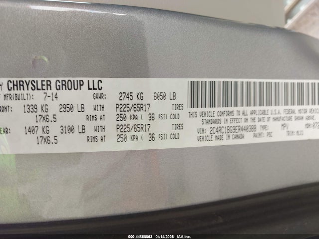 44868863 :رقم المزاد ، 2C4RC1BG9ER440388 vin ، 2014 Chrysler Town & Country Touring مزاد بيع