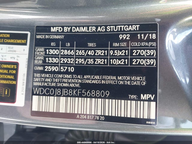 Aukcja sprzedaży 2019 Mercedes-benz Amg Glc 63 Coupe 4matic, vin: WDC0J8JB8KF568809, numer aukcji: 44868866