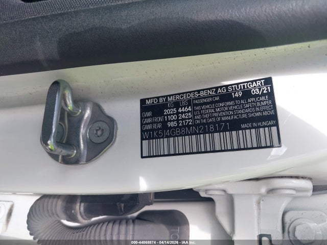 44868874 :رقم المزاد ، W1K5J4GB8MN218171 vin ، 2021 Mercedes-benz Cla 250 مزاد بيع