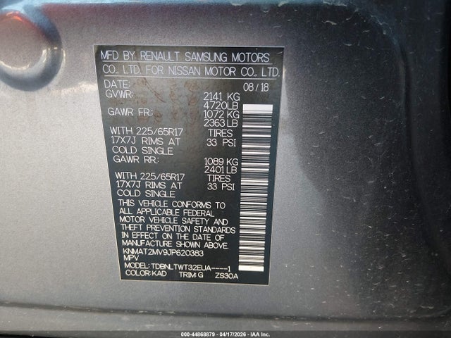 Aukcja sprzedaży 2018 Nissan Rogue Sv, vin: KNMAT2MV9JP620383, numer aukcji: 44868879