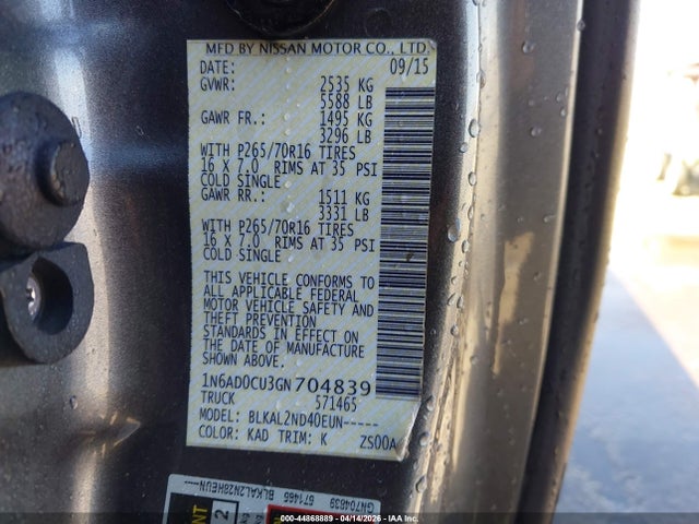 Nissan Frontier Sv 2016 1N6AD0CU3GN704839 Image 9
