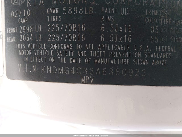Продаж на аукціоні авто 2010 Kia Sedona Lx, vin: KNDMG4C33A6360923, номер лоту: 44868893
