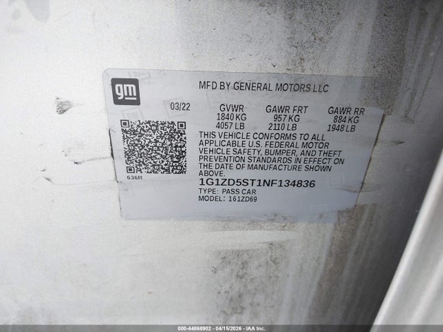 1G1ZD5ST1NF134836 Chevrolet Malibu Fwd Lt