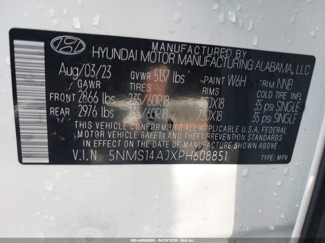 Продаж на аукціоні авто 2023 Hyundai Santa Fe Se, vin: 5NMS14AJXPH608851, номер лоту: 44868909