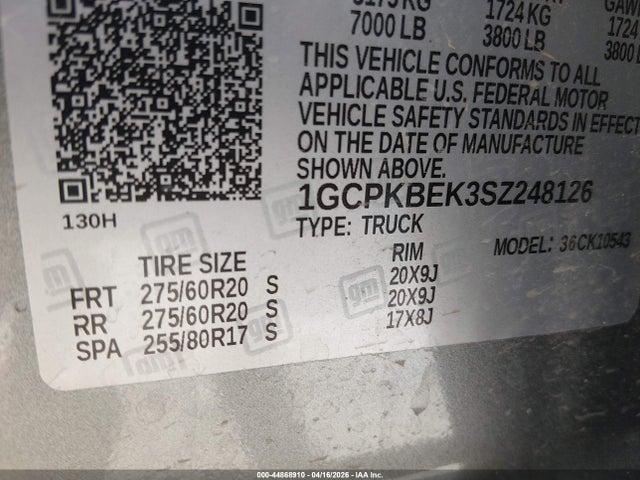 1GCPKBEK3SZ248126 Chevrolet Silverado 1500 4wd Short Bed Custom