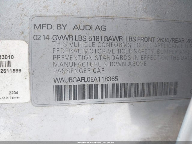 2014 Audi S4 3.0t Premium Plus მანქანა იყიდება აუქციონზე, vin: WAUBGAFL0EA118365, აუქციონის ნომერი: 44868930