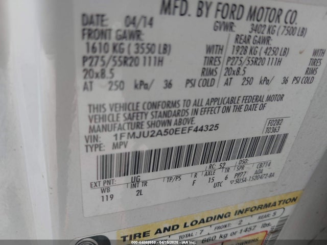 Aukcja sprzedaży 2014 Ford Expedition Limited, vin: 1FMJU2A50EEF44325, numer aukcji: 44868950