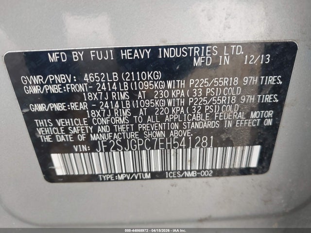 44868972 :رقم المزاد ، JF2SJGPC7EH541281 vin ، 2014 Subaru Forester 2.0xt Touring مزاد بيع