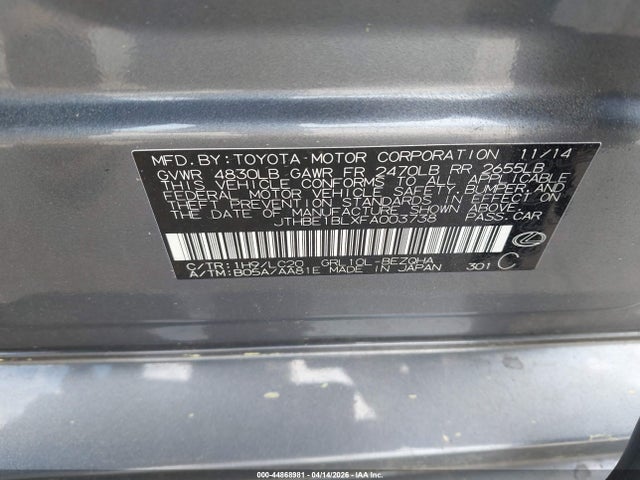 Продаж на аукціоні авто 2015 Lexus Gs 350, vin: JTHBE1BLXFA003738, номер лоту: 44868981