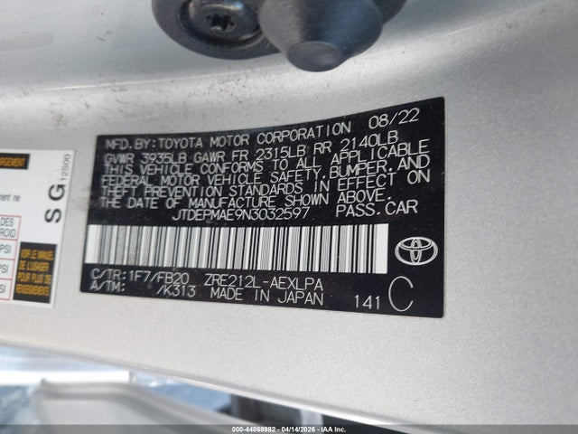 Toyota COROLLA LE 2022 JTDEPMAE9N3032597 Image 9