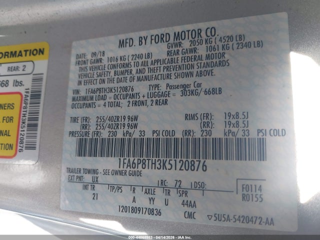 Ford Mustang Ecoboost 2019 1FA6P8TH3K5120876 Image 9