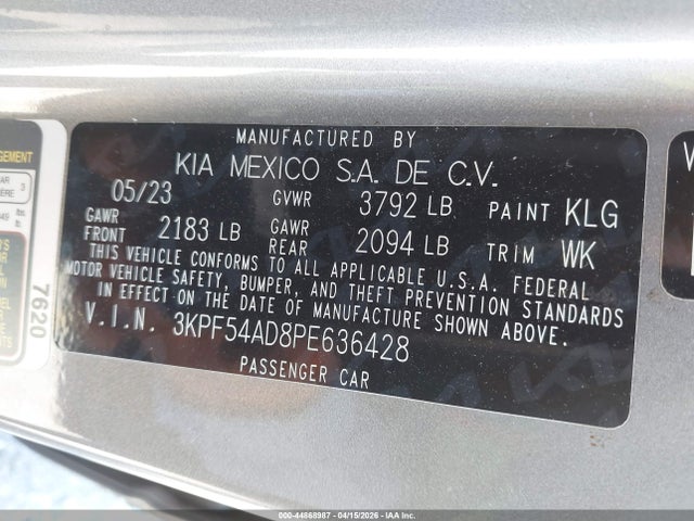 Aukcja sprzedaży 2023 Kia Forte Gt-line, vin: 3KPF54AD8PE636428, numer aukcji: 44868987
