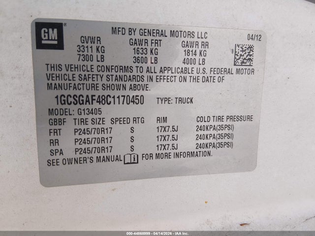 2012 CHEVROLET EXPRESS 1500 1GCSGAF48C1170450 Photo 8