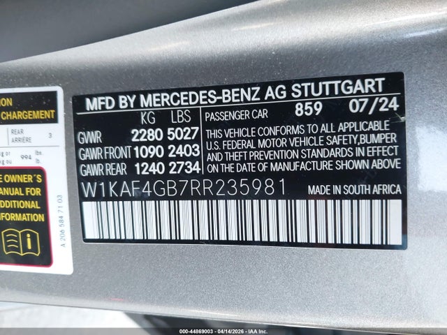 W1KAF4GB7RR235981 Mercedes-Benz C 300