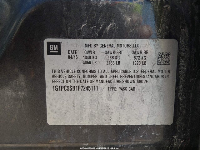Auction sale of the 2015 Chevrolet Cruze 1lt Auto, vin: 1G1PC5SB1F7245111, lot number: 44869016