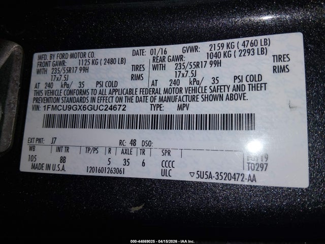 1FMCU9GX6GUC24672 Ford ESCAPE SE