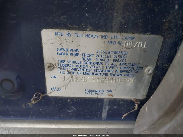 Продаж на аукціоні авто 2002 Subaru Forester S, vin: JF1SF65512H714793, номер лоту: 44869030