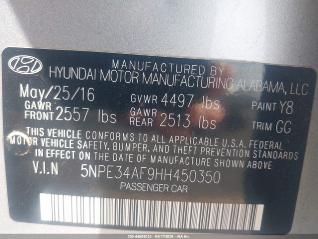5NPE34AF9HH450350 Hyundai Sonata Sport
