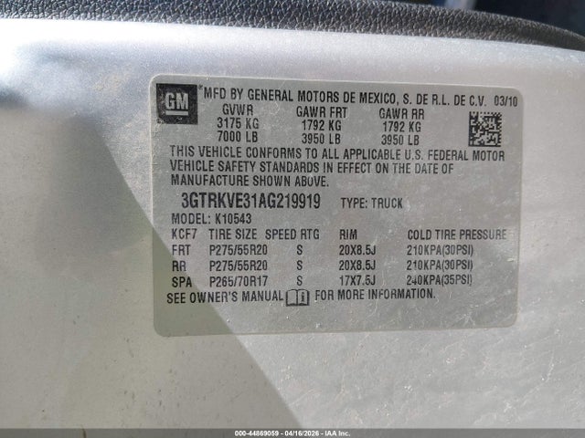 Продажа на аукционе авто 2010 Gmc Sierra 1500 Sle, vin: 3GTRKVE31AG219919, номер лота: 44869059