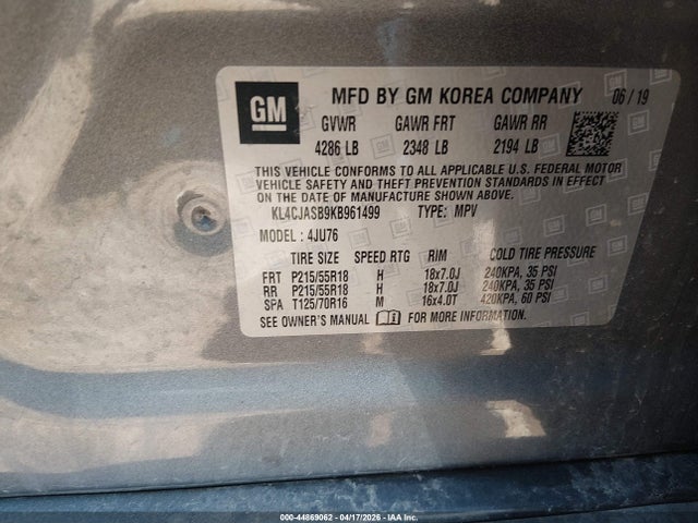 44869062 :رقم المزاد ، KL4CJASB9KB961499 vin ، 2019 Buick Encore Fwd Preferred مزاد بيع