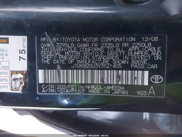 2009 TOYOTA PRIUS JTDKB20U393521405 Photo 8