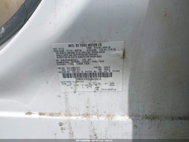 2016 Ford Flex Sel მანქანა იყიდება აუქციონზე, vin: 2FMGK5C83GBA10453, აუქციონის ნომერი: 44869098