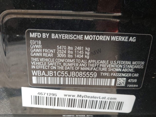 Продаж на аукціоні авто 2018 Bmw 530e Xdrive Iperformance, vin: WBAJB1C55JB085559, номер лоту: 44869103