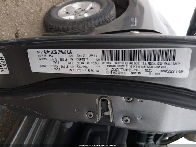 44869108 :رقم المزاد ، 1C6RD7GT8CS141905 vin ، 2012 Ram 1500 Slt مزاد بيع