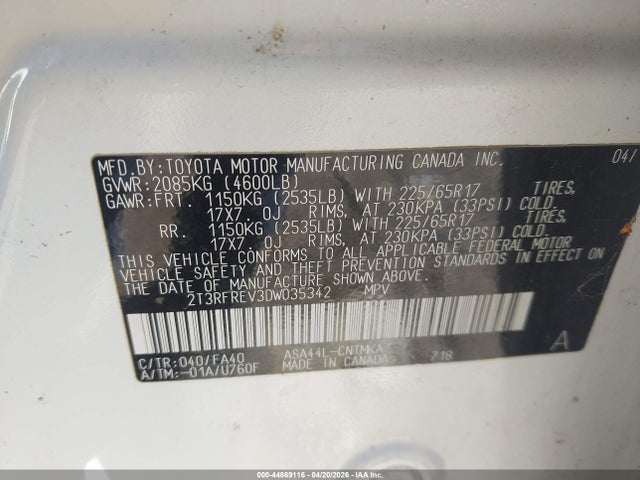 2013 Toyota Rav4 Xle მანქანა იყიდება აუქციონზე, vin: 2T3RFREV3DW035342, აუქციონის ნომერი: 44869116