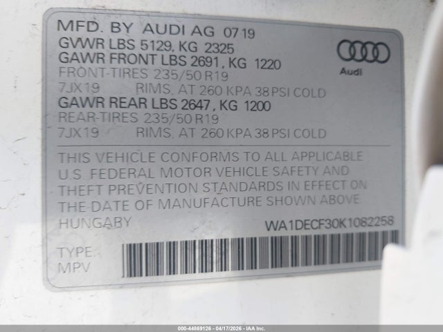 Aukcja sprzedaży 2019 Audi Q3 2.0t S Line Premium, vin: WA1DECF30K1082258, numer aukcji: 44869126