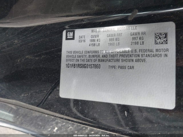 Auction sale of the 2016 Chevrolet Camaro 1lt, vin: 1G1FB1RS8G0157860, lot number: 44869132