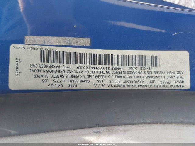 Aukcja sprzedaży 2007 Volkswagen New Beetle Convertible Option Pkg 1, vin: 3vwrf31y27m416728, numer aukcji: 44869134