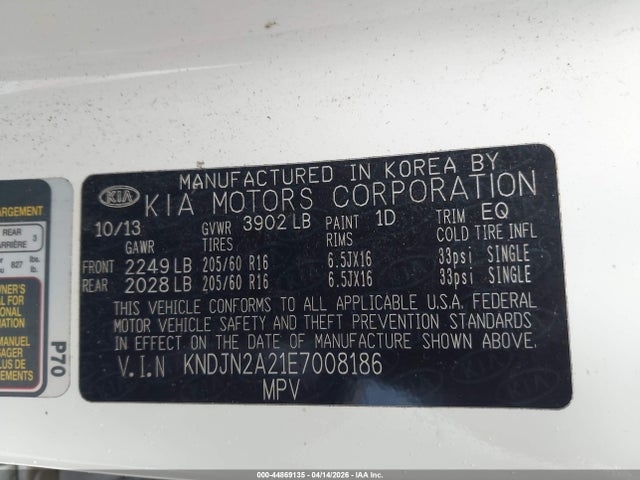 44869135 :رقم المزاد ، KNDJN2A21E7008186 vin ، 2014 Kia Soul مزاد بيع