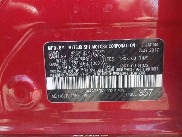 Aukcja sprzedaży 2018 Mitsubishi Outlander Sport 2.4 Se, vin: JA4AP3AW1JZ001704, numer aukcji: 44869136