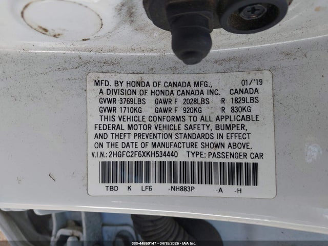 2HGFC2F6XKH534440 Honda Civic Lx
