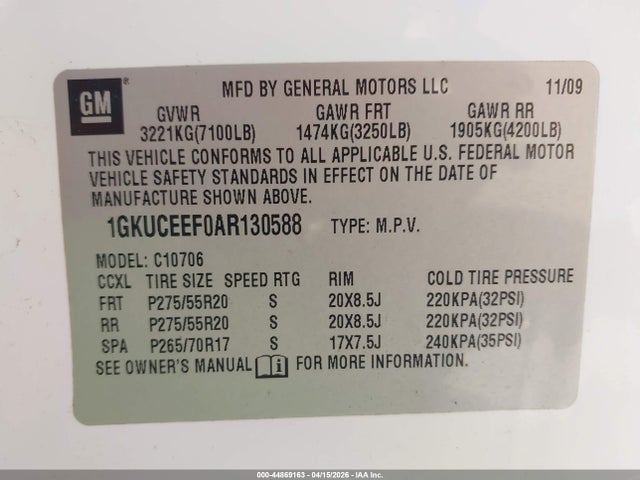 Aukcja sprzedaży 2010 Gmc Yukon Denali, vin: 1GKUCEEF0AR130588, numer aukcji: 44869163