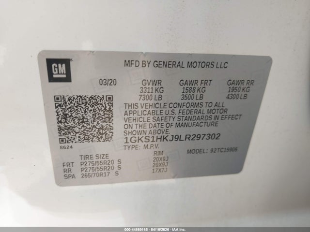 Продажа на аукционе авто 2020 Gmc Yukon Xl 2wd Denali, vin: 1GKS1HKJ9LR297302, номер лота: 44869165