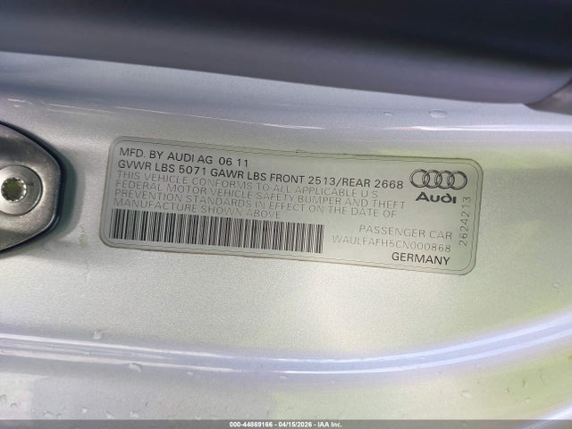 44869166 :رقم المزاد ، WAULFAFH5CN000868 vin ، 2012 Audi A5 2.0t Premium مزاد بيع