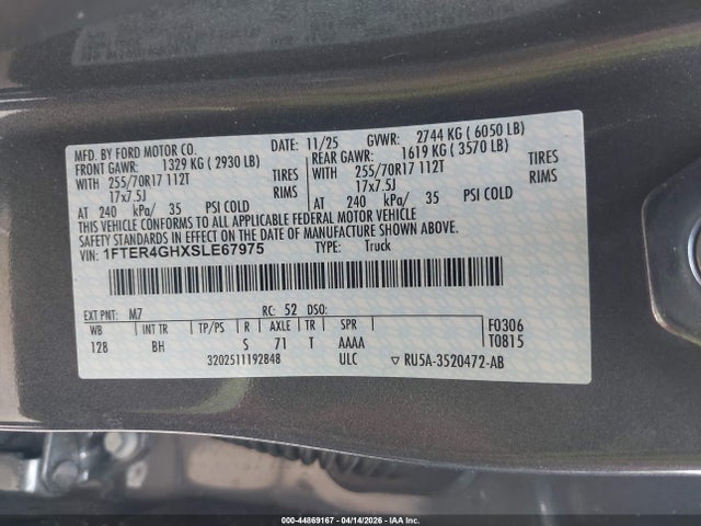 Продаж на аукціоні авто 2025 Ford Ranger Xlt, vin: 1FTER4GHXSLE67975, номер лоту: 44869167