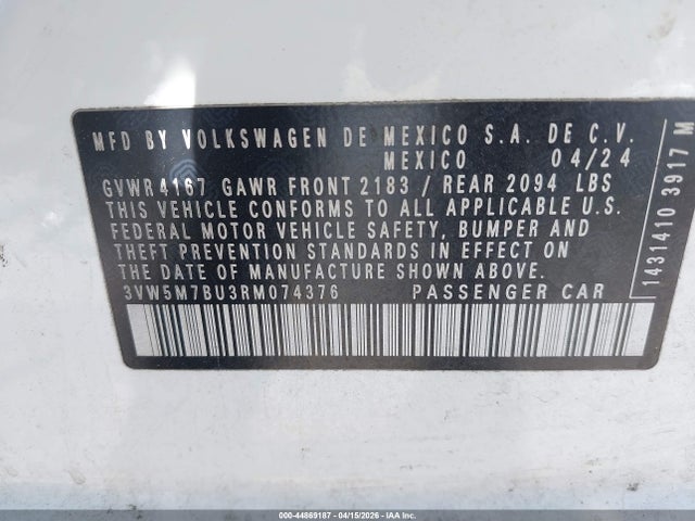 3VW5M7BU3RM074376 Volkswagen Jetta 1.5t S