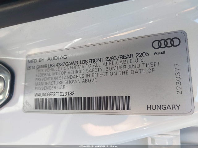 Aukcja sprzedaży 2015 Audi A3 1.8t Premium, vin: WAUACGFF2F1023182, numer aukcji: 44869191