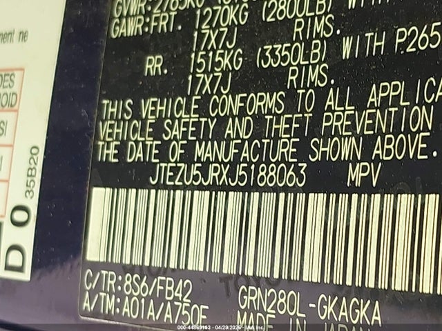 JTEZU5JRXJ5188063 Toyota 4RUNNER SR5