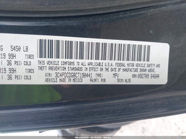 Продаж на аукціоні авто 2012 Dodge Journey Crew, vin: 3C4PDCDG8CT190441, номер лоту: 44869202