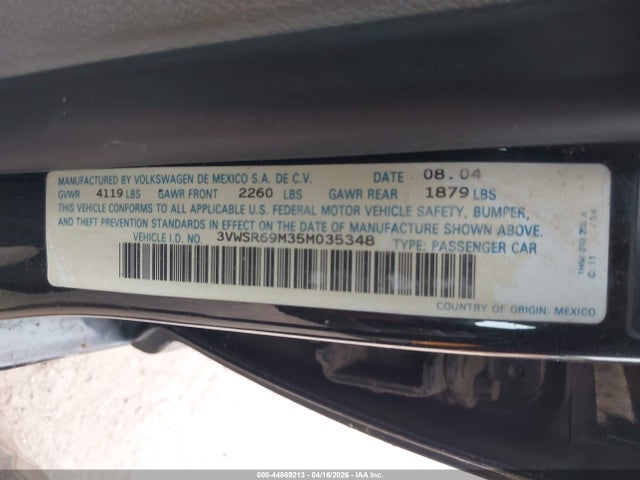 44869213 :رقم المزاد ، 3VWSR69M35M035348 vin ، 2005 Volkswagen Jetta Gls Tdi مزاد بيع