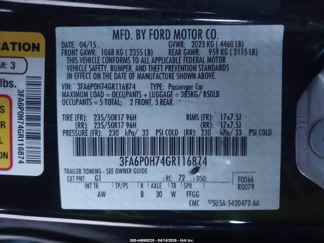 2016 FORD FUSION 3FA6P0H74GR116874 Photo 8