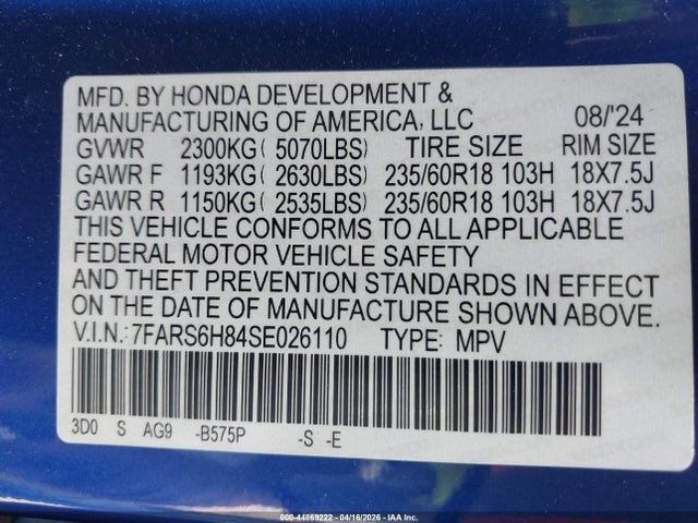 7FARS6H84SE026110 Honda Cr-v Hybrid Sport-l
