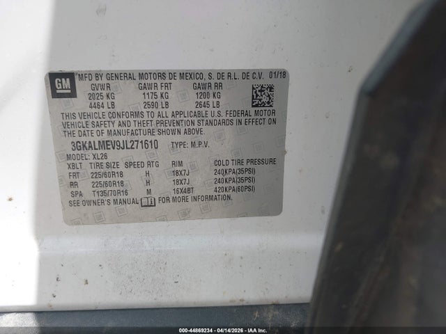 Продаж на аукціоні авто 2018 Gmc Terrain Sle, vin: 3GKALMEV9JL271610, номер лоту: 44869234