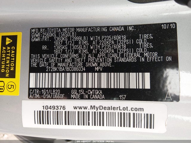 2011 Lexus Rx 350 მანქანა იყიდება აუქციონზე, vin: 2T2BK1BA1BC086034, აუქციონის ნომერი: 44869241