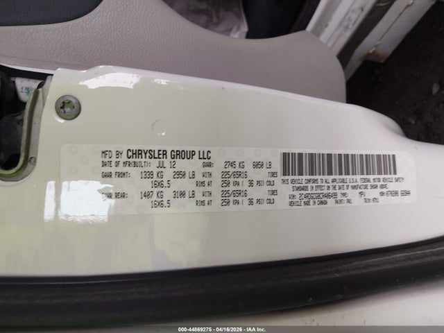 2012 Dodge Grand Caravan Sxt მანქანა იყიდება აუქციონზე, vin: 2C4RDGCG8CR406499, აუქციონის ნომერი: 44869275